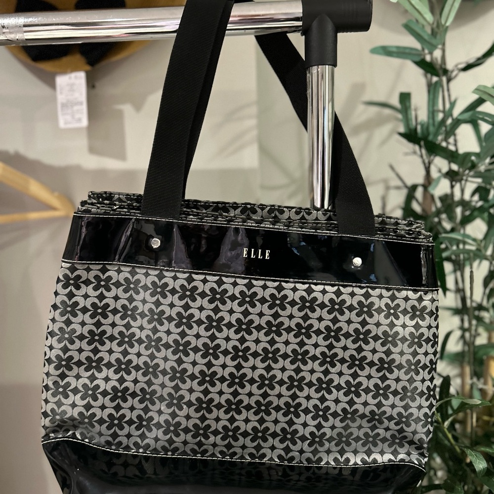 Elle Black and Gray Structured Tote with Geometric Design